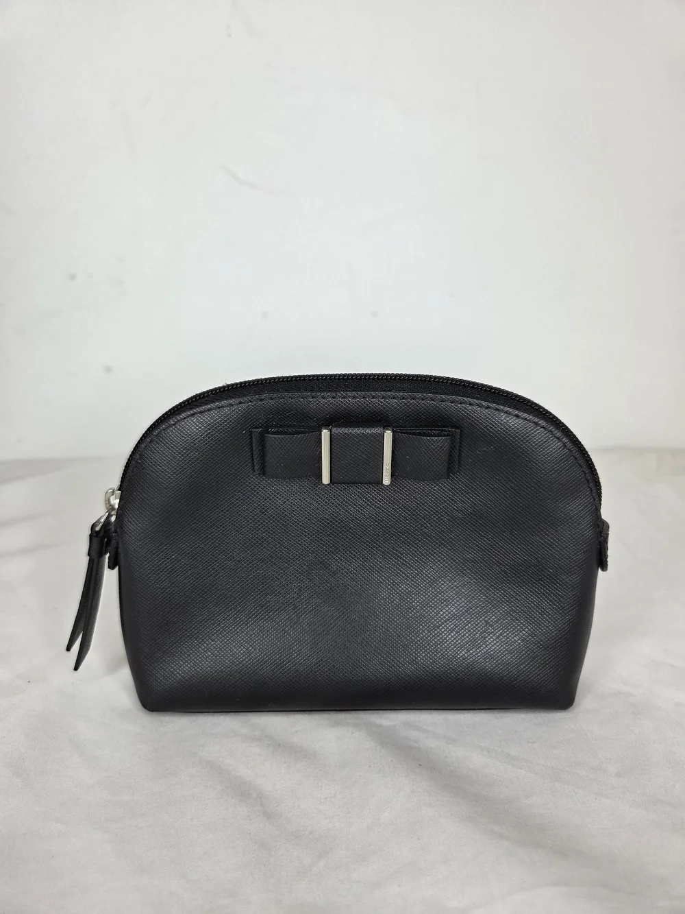 Coach Cosmetic Bag Bow Accent Clutch Black Leather